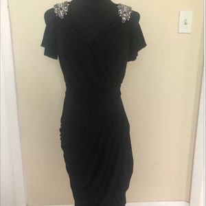 David Meister Embellished Shoulder Draped Dress